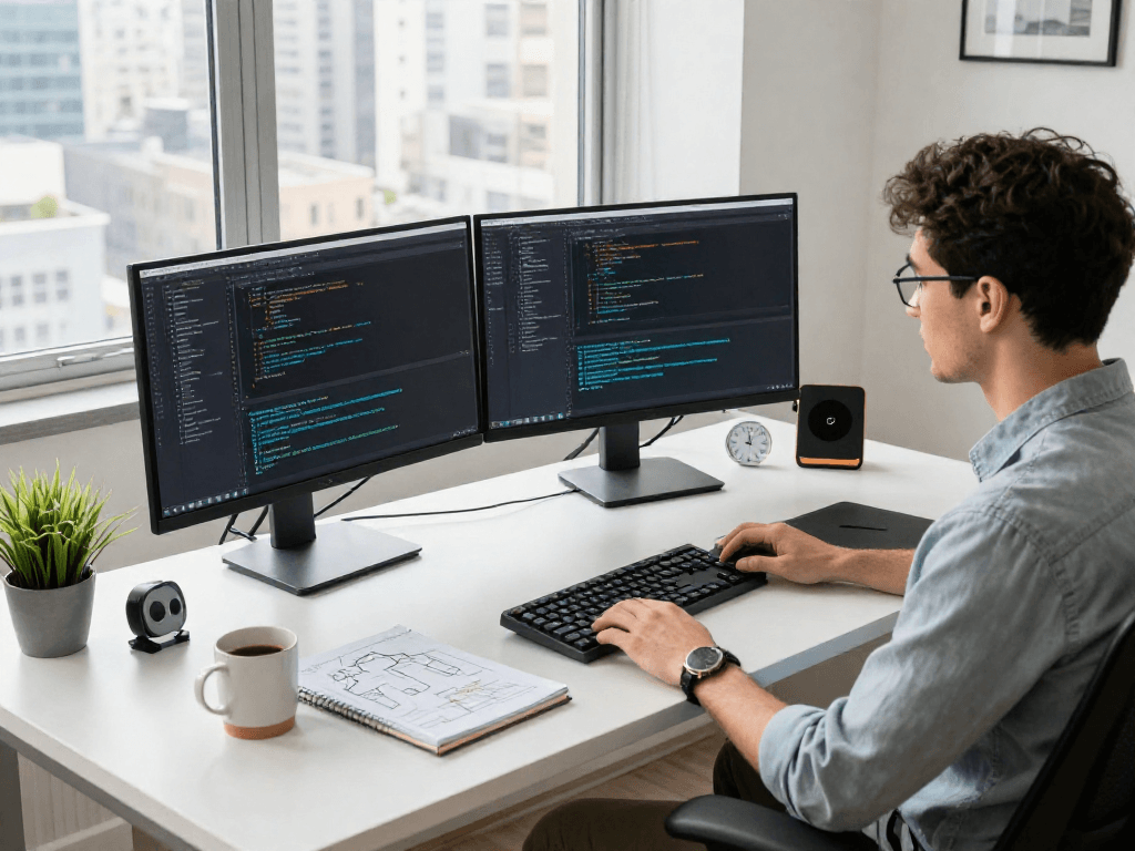 Developer optimizing serverbrowse applications in a bright modern tech workspace.