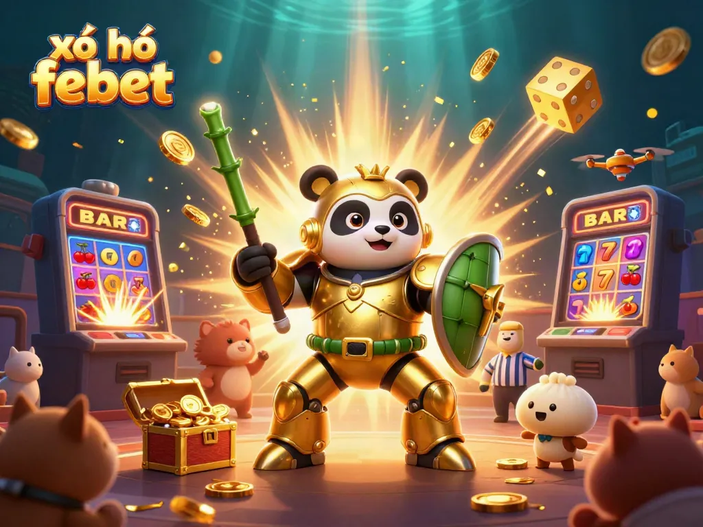 Engage in thrilling xổ số febet action with vibrant 3D casino illustration featuring lively characters and dynamic game elements.