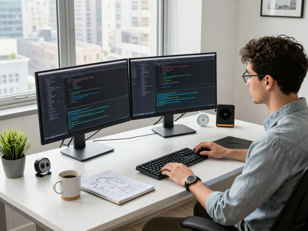 Developer optimizing serverbrowse applications in a bright modern tech workspace.