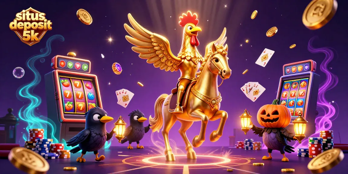 Experience the thrill of situs deposit 5k with dynamic slot machines and golden rooster characters in a magical casino.