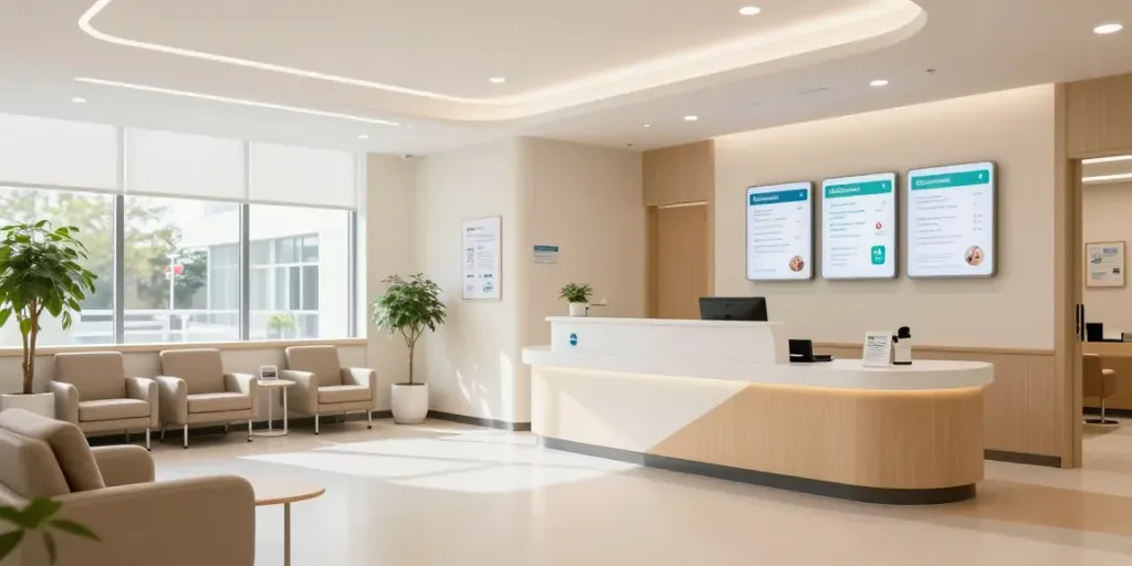 Welcoming medical clinic interior demonstrating patient care services, see here in a calm atmosphere.