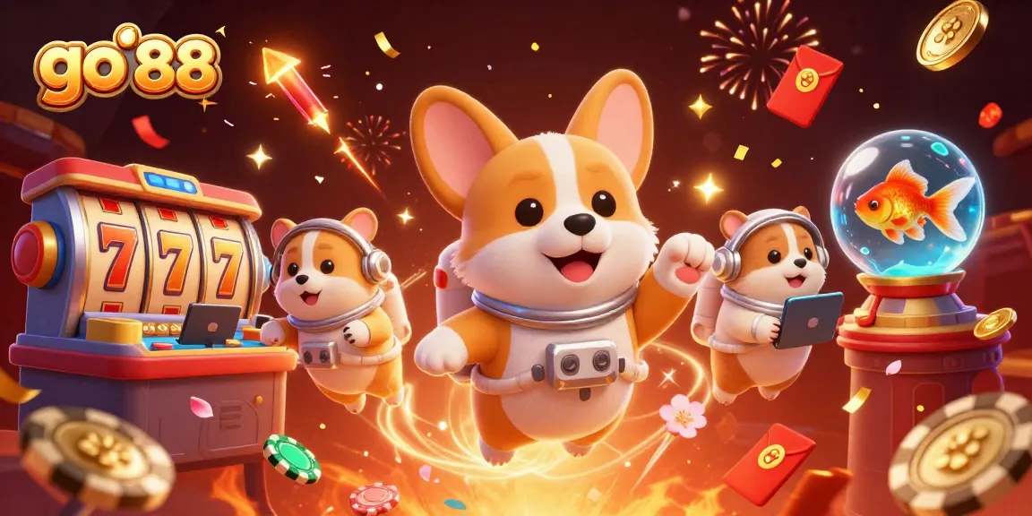 Join the excitement at go 88 with a corgi astronaut navigating a floating casino filled with treasures.