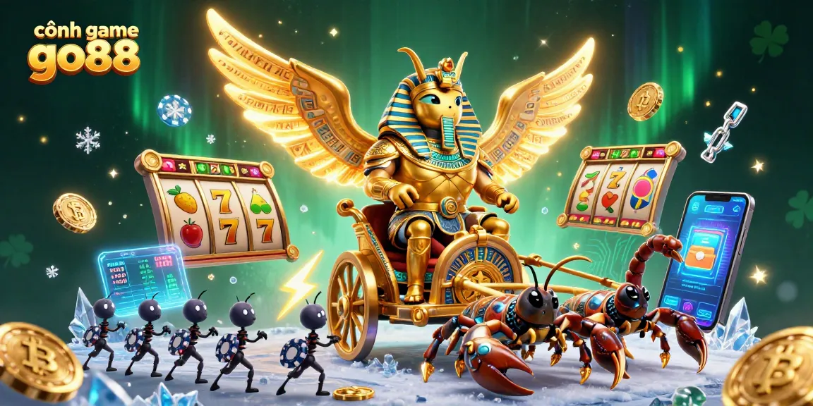 Experience thrilling wins at cổng game go88 with a vibrant 3D casino scene featuring classic symbols and cryptocurrency elements.