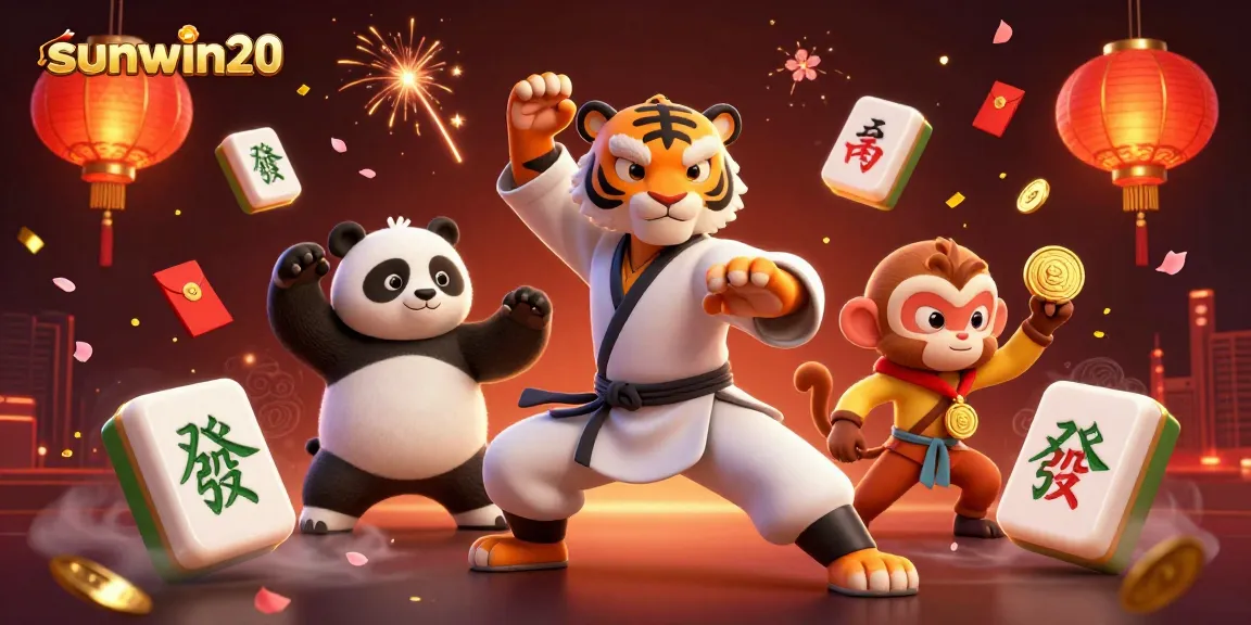 Engage with sunwin20's thrilling world of games, showcasing a kung fu tiger and vibrant gaming elements.