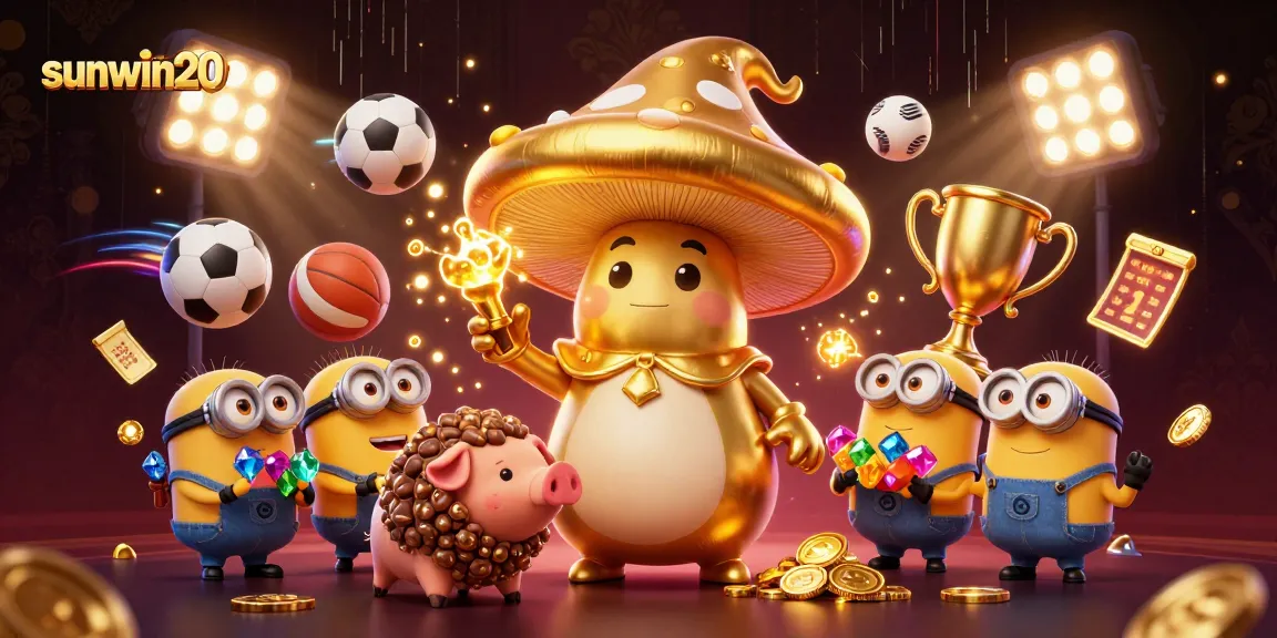 Win big at sunwin20 with a magical scene of the golden mushroom wizard and treasures!